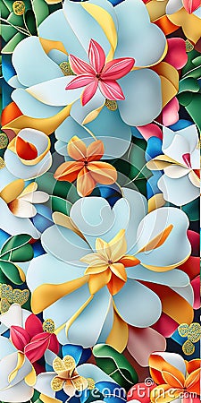 seamless colorfu lflowers pattern, repeating pattern, generative by ai Stock Photo