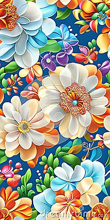 seamless colorfu lflowers pattern, repeating pattern, generative by ai Stock Photo