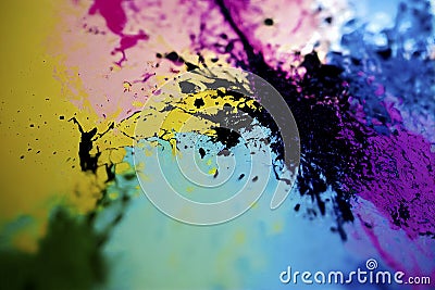 Seamless colorful ink color splats pattern in cmyk colours. ai generative. Stock Photo