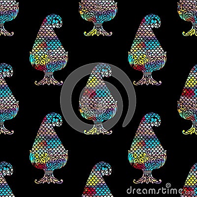 Seamless colorful paisley with black background Stock Photo