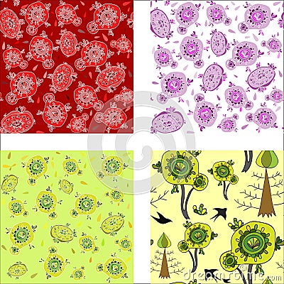 Seamless colorful pattern with abstract leafs and flowers Vector Illustration