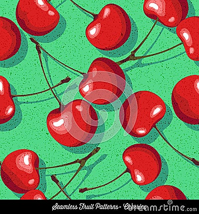 Seamless colorful pattern of fresh cherries Vector Illustration