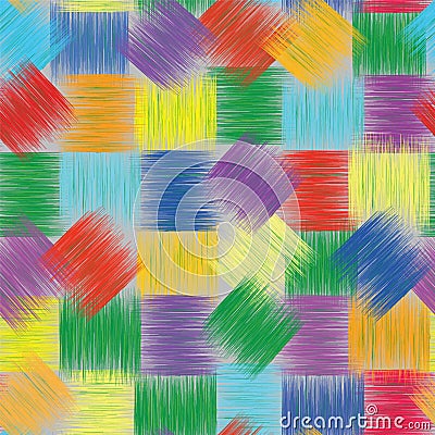 Seamless colorful pattern with grunge striped squares Vector Illustration