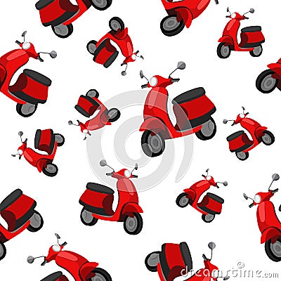 Seamless colorful pattern with scooters. Vector Illustration