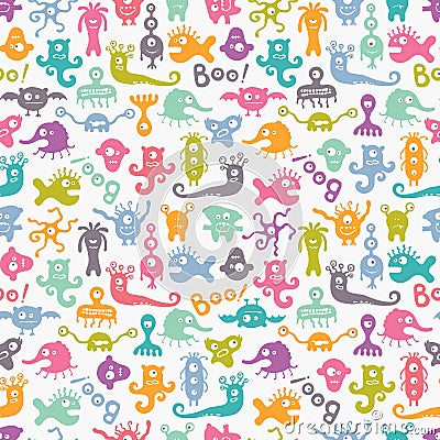 Seamless colorful print with funny monsters. Vector Illustration