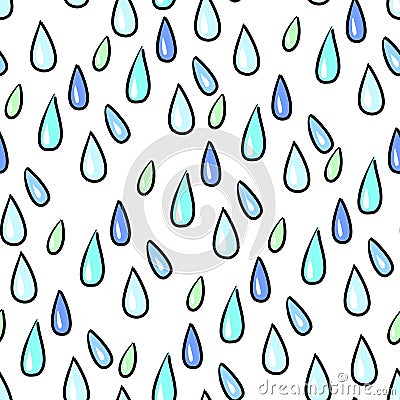 Seamless colorful rain drops pattern background on white Vector Illustration