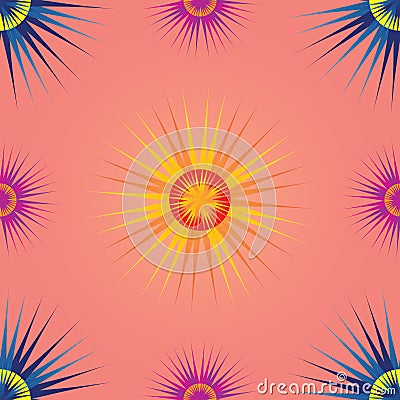 Seamless Colorful Sun Pattern Living Coral Background Vector Illustration