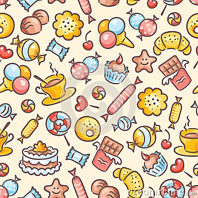 Seamless colorful sweets pattern Vector Illustration