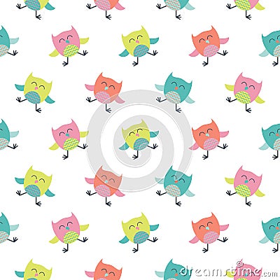 Seamless colourfull cute owl pattern for kids in vector Stock Photo