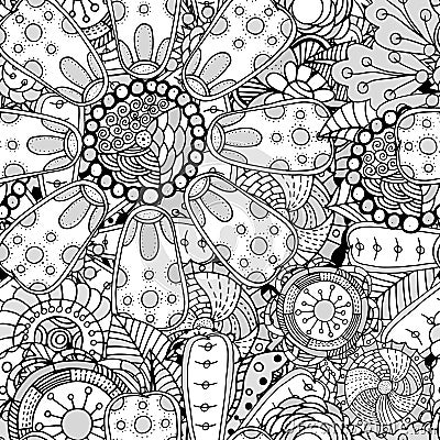 Seamless Contour Floral Pattern Vector Illustration