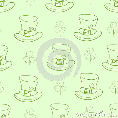 Seamless contours of hats and shamrocks Vector Illustration