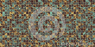 Seamless copper patina green colored broken and cracked tiles grunge background texture Stock Photo