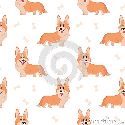 Seamless corgi pattern. Cartoon home pet, set of cute puppies for print, posters and postcard. Vector corgi animal Vector Illustration