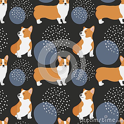 Seamless corgi pattern. Cartoon home pet, set of cute puppies for print, posters and postcard. Vector corgi animal background Vector Illustration