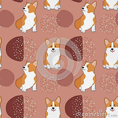 Seamless corgi pattern. Cartoon home pet, set of cute puppies for print, posters and postcard. Vector corgi animal background Vector Illustration