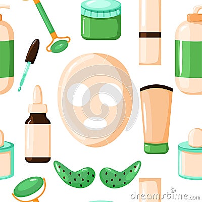 Seamless cosmetic pattern in a flat style. Vector Illustration