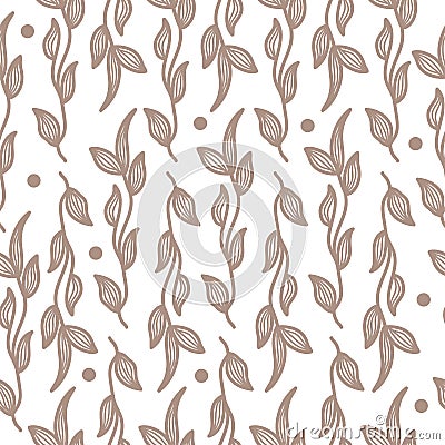 Seamless Cream Floral Pattern on White Background Vector Illustration