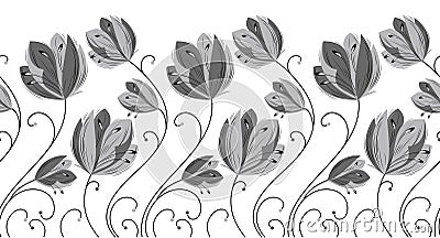 Seamless creative monochrome floral border Vector Illustration