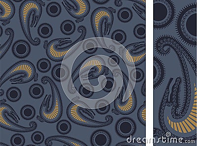 Seamless crocodile blue paisley Vector Illustration