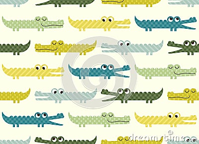 Seamless green and blue cute crocodile cartoon fabric textile pattern Vector Illustration