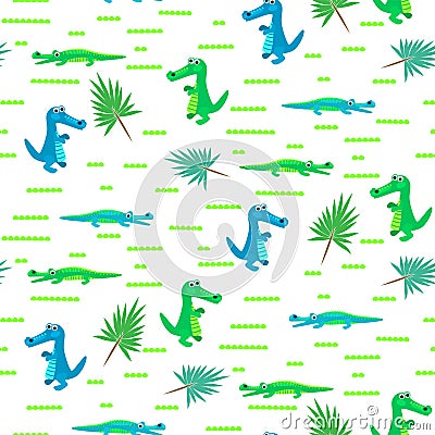 Seamless crocodile kid cartoon vector pattern. Vector Illustration