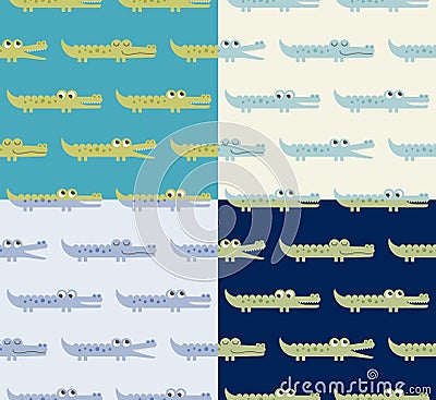 Seamless green and blue cute crocodile cartoon fabric textile pattern Vector Illustration