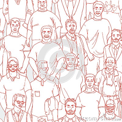 Seamless crod of men vector pattern. Hand drawn. Vector Illustration