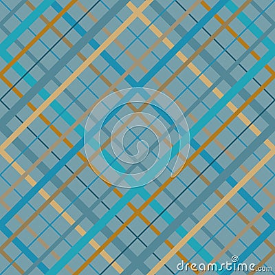 Seamless cross lines madras pattern. Diagonal seamless texture as a tartan plaid in various beige blue colors. Cartoon Illustration