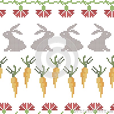 Seamless cross stitches Easter pattern on white Stock Photo