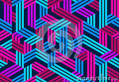 Seamless cubes vector background, lined boxes repeating tile pattern, 3D architecture and construction. Vector Illustration