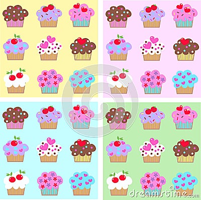 Seamless cupcake pattern Vector Illustration