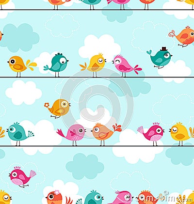 Seamless cute birds pattern Vector Illustration