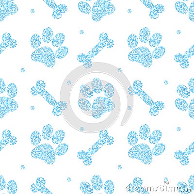 Seamless cute blue glitter pattern, doggy endless background for wallpaper, cover, card and poster designs, textile and Vector Illustration