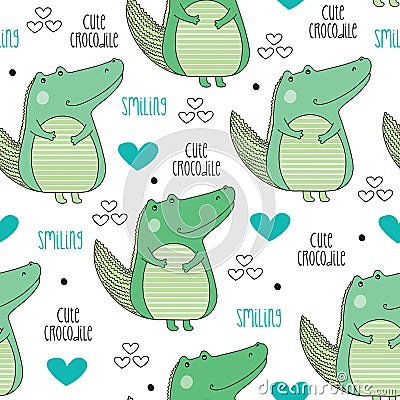 Seamless cute crocodile pattern vector illustration Vector Illustration