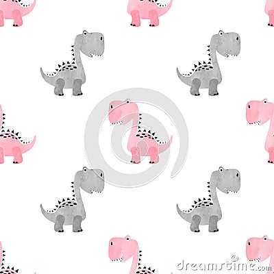 Seamless cute dinosaur pattern. Vector dino background for kids Vector Illustration