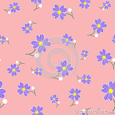 Seamless cute floral spting pattern background. Blue flower pattern on pink background. Mothers Day, 8 March Stock Photo