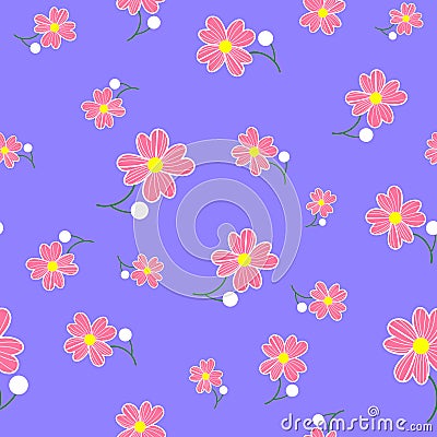 Seamless cute floral spting pattern background. Pink flower pattern on blue background. Mothers Day, 8 March Stock Photo