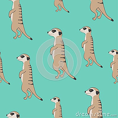 Seamless cute meerkat pattern. Standing suricate Vector Illustration