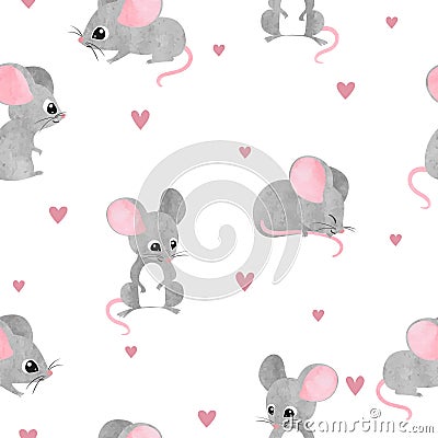 Seamless cute mice pattern. Vector watercolor mouse background Vector Illustration