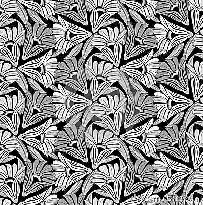 Seamless cute monochrome floral pattern Vector Illustration