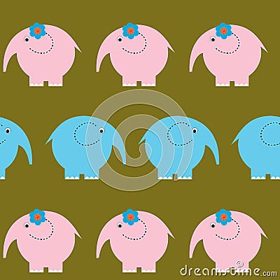 Seamless cute pattern with bright funny elephants Vector Illustration