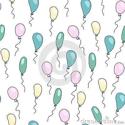 Seamless cute pattern with cartoon balloons Vector Illustration