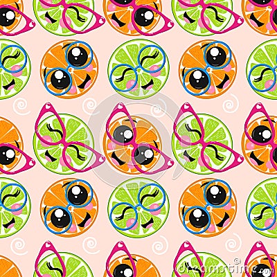 Seamless pattern with lime, orange in glasses - vector illustration, eps Vector Illustration