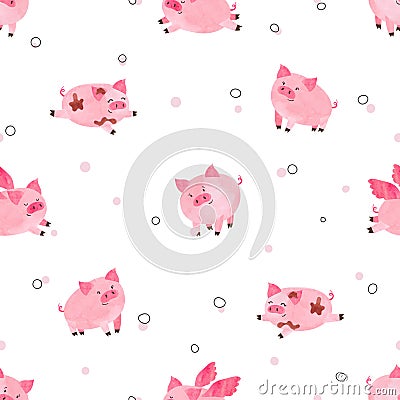 Seamless cute pigs pattern for kids design. Vector Illustration