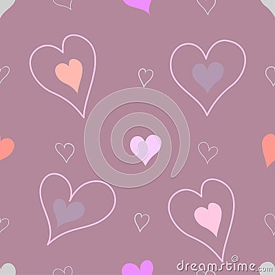 Seamless cute pink pattern with hand-drawn bows and hearts for girls Vector Illustration