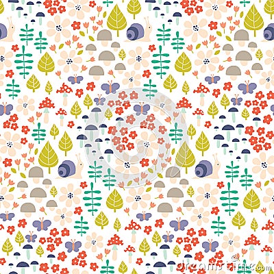 Seamless cute seasonal pattern with forest mushrooms Vector Illustration
