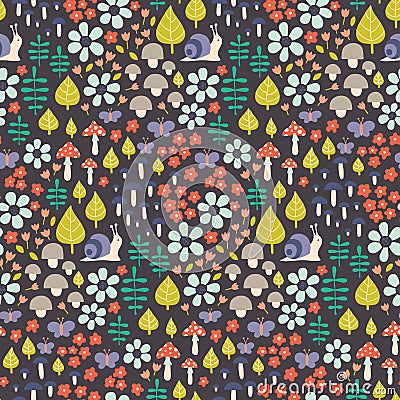 Seamless cute seasonal pattern with forest mushrooms Vector Illustration