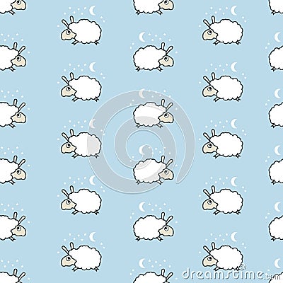 Seamless cute sheep pattern. Cartoon Illustration