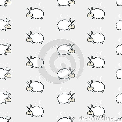 Seamless cute sheep pattern. Cartoon Illustration