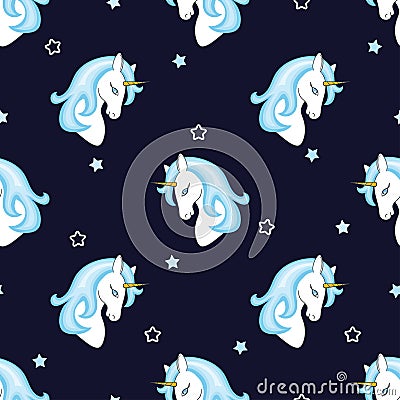 Seamless cute unicorns pattern. Vector night magic illustration Vector Illustration